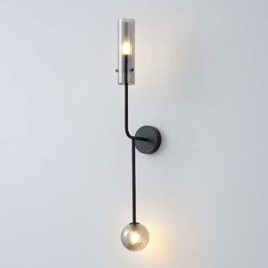 Imagine Aplica de perete metal-sticlă 1XE14 max 8W & 1XG9 max 7W 100X165X800mm negru-gri fumuriu Arte Illumina Stagona