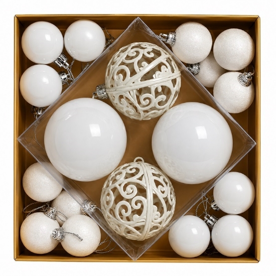 Imagine SET ORNAMENTE PLASTIC DE CRACIUN / ALB - 28P.
