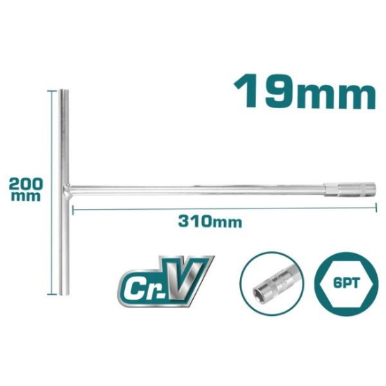 Imagine TOTAL - CHEIE TUBULARA CU MANER IN T - 19MM, 200X310MM (INDUSTRIAL)