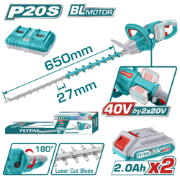 Imagine TOTAL - TRIMMER PENTRU TUNS GARD VIU - LI-ION - 40V (INCLUDE ACUMULATOR SI INCARCATOR)