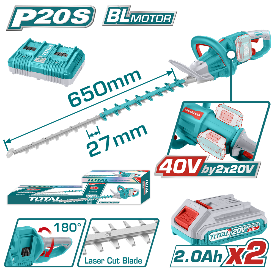 Imagine TOTAL - TRIMMER PENTRU TUNS GARD VIU - LI-ION - 40V (INCLUDE ACUMULATOR SI INCARCATOR)