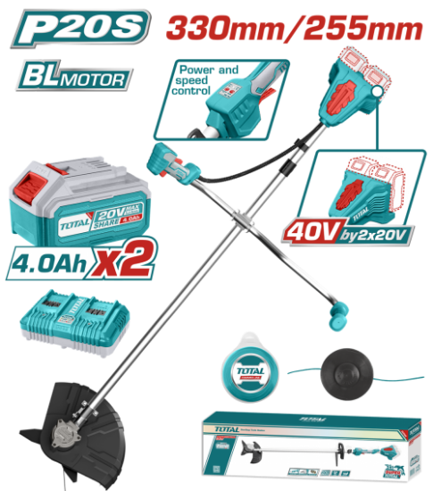Imagine TOTAL - MOTOCOASA SI TRIMMER 40V - LI-ION (INCLUDE 2 ACUMULATORI SI INCARCATOR)