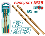 Imagine TOTAL - SET 2 BURGHIE PENTRU METAL M35 HSS - 3MM (INDUSTRIAL)