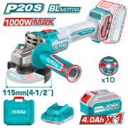 Imagine TOTAL - POLIZOR UNGHIULAR -115MM - 20V - 4.0Ah - MOTOR FARA PERII (INCLUDE 1 ACUMULATOR, 1 INCARCATO
