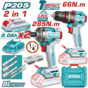 Imagine TOTAL - KIT COMBO - 20V - MASINA DE GAURIT CU IMPACT, MASINA DE INSURUBAT CU IMPACT (INCLUDE 2 ACUMU