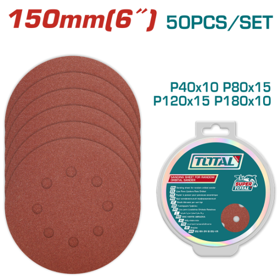 Imagine TOTAL - SET 50 BUC. DISC HARTIE ABRAZIVA 150MM - P40, P80,P120,P180