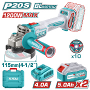 Imagine TOTAL - POLIZOR UNGHIULAR - 115MM - 20V - LI-ION (INCLUDE 2 ACUMULATORI SI INCARCATOR)