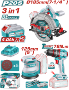 Imagine TOTAL - KIT COMBO 20V - 4.0Ah - FIERASTRAU CIRCULAR, SLEFUITOR , MASINA DE GAURIT CU IMPACT (INCLUDE