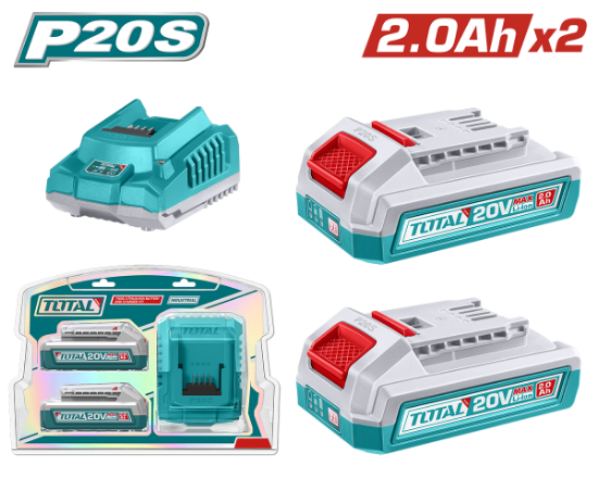 Imagine TOTAL - KIT 2 BATERII SI INCARCATOR - 20V - 2.0Ah