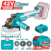 Imagine TOTAL - POLIZOR UNGHIULAR - 115MM - 42V - 1280W (INCLUDE 2 ACUMULATORI, 1 INCARCATOR)