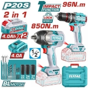 Imagine TOTAL - KIT COMBO 20V - MASINA DE GAURIT CU IMPACT, MASINA DE INSURUBAT CU IMPACT 1/2 (INCLUDE 2 ACU