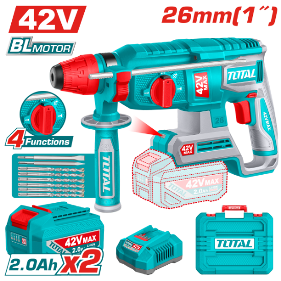 Imagine TOTAL - CIOCAN ROTOPERCUTOR - 26MM - 42V (INCLUDE 2 ACUMULATORI, 1 INCARCATOR)
