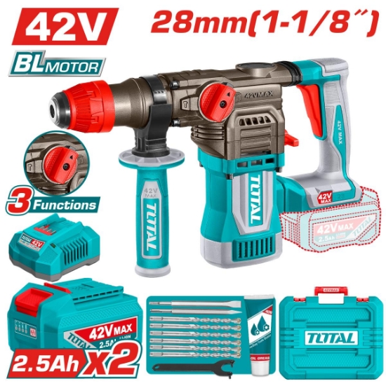 Imagine TOTAL - CIOCAN ROTOPERCUTOR - 28MM - 42V (INCLUDE 2 ACUMULATORI, 1 INCARCATOR)