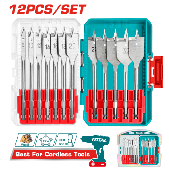 Imagine TOTAL - SET 12 BUC BURGHIE PLATE PENTRU LEMN
