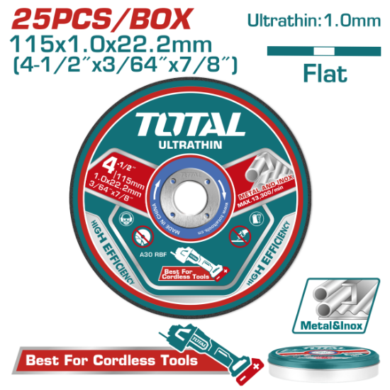 Imagine TOTAL - SET 25 DISCURI ABRAZIVE TAIERE METALE - 115MM(4-1/2")X1.0MM(3/64")X22.2MM(7/8")