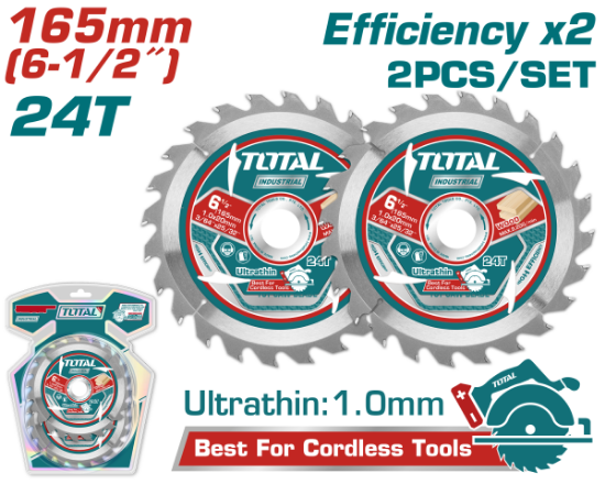 Imagine TOTAL - SET 2 DISCURI 165MM ULTRA SUBTIRI TAIERE LEMN