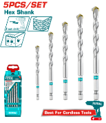Imagine TOTAL - SET 5 BURGHIE PENTRU ZIDARIE PRINDERE HEX 1/4"