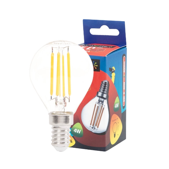 Imagine Bec LED filament sferic 4W E14 2700K, clar, Novelite