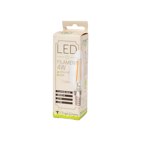 Imagine Bec LED Filament Lumanare 4W E14 6500K Clar
