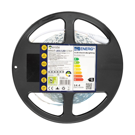 Imagine Bandă LED 24V 60 LED/m 14.4W/m 3000K IP20 Rolă 5m - ERSTE
