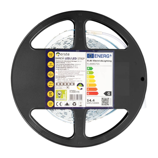 Imagine Bandă LED 24V 60 LED/m 14.4W/m 6400K IP20 Rolă 5m - ERSTE