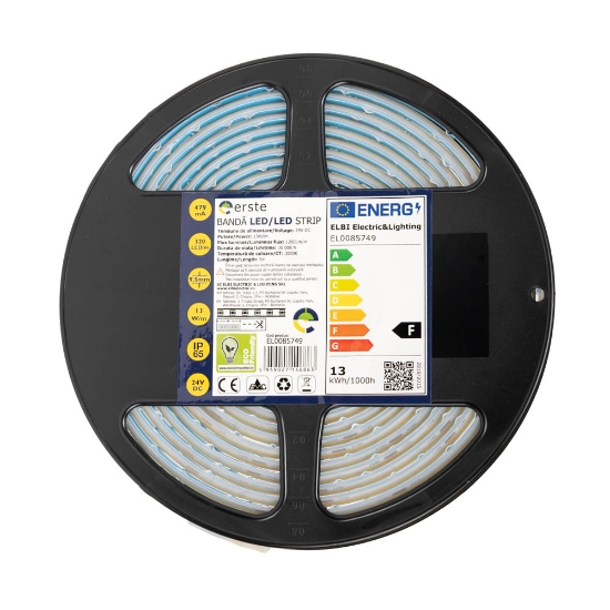 Imagine Bandă LED 24V COB 13W/m 3000K IP65 Rolă 5m - ERSTE