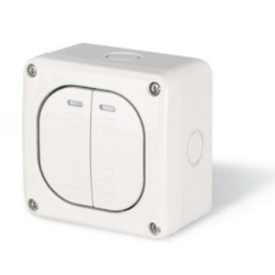 Imagine Întrerupător dublu aplicat 10A IP66 alb Protecta – SCAME | 137.5021