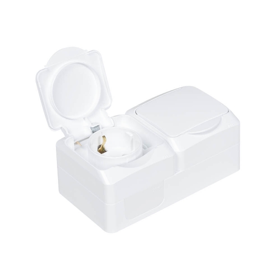 Imagine Priză dublă Schuko aplicată 16A IP44 alb Cedar - SCHNEIDER | WDE000523