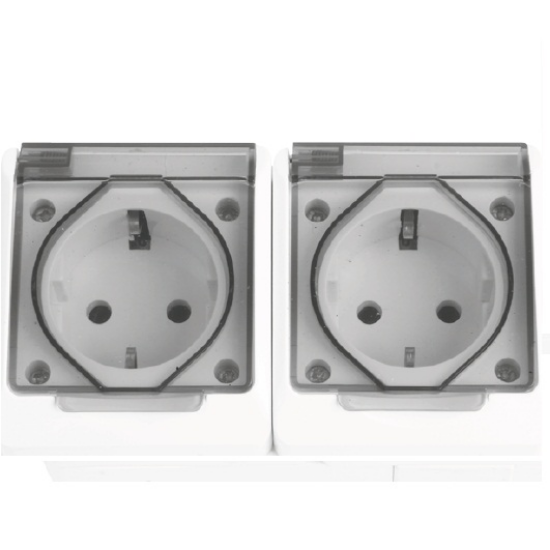 Imagine Priză dublă Schuko aplicată 16A IP54 gri - NOVELITE | 1205.011