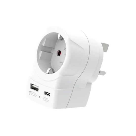 Imagine Adaptor de călătorie SKROSS, „Europe to UK”, USB-C   USB-A (20 W PD, încărcare rapidă, alb)