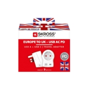 Imagine Adaptor de călătorie SKROSS, „Europe to UK”, USB-C   USB-A (20 W PD, încărcare rapidă, alb)