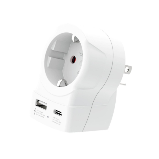Imagine Adaptor de călătorie SKROSS, „Europa – SUA”, USB-C   USB-A (20 W PD, încărcare rapidă, alb)