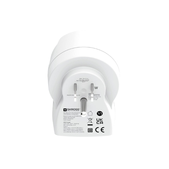 Imagine Adaptor de călătorie SKROSS, „Europa – SUA”, USB-C   USB-A (20 W PD, încărcare rapidă, alb)