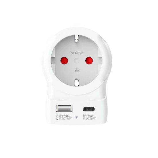 Imagine Adaptor de călătorie SKROSS, „Europa – SUA”, USB-C   USB-A (20 W PD, încărcare rapidă, alb)