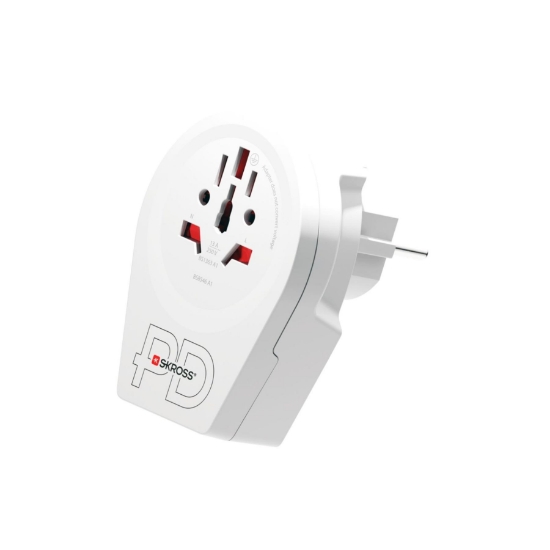 Imagine Adaptor de călătorie SKROSS, „World to Europe”, USB-C   USB-A (20 W PD, încărcare rapidă, alb)