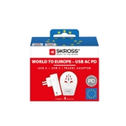 Imagine Adaptor de călătorie SKROSS, „World to Europe”, USB-C   USB-A (20 W PD, încărcare rapidă, alb)