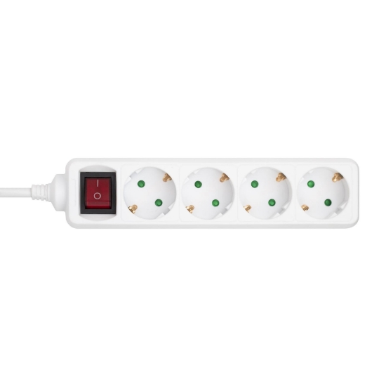 Imagine Cu comutator de distribuție cu 4 prize, cablu de 1,5 m, alb, cu blocare pentru copii, Q-LINK