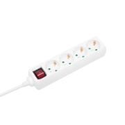 Imagine Cu comutator de distribuție cu 4 prize, cablu de 1,5 m, alb, cu blocare pentru copii, Q-LINK