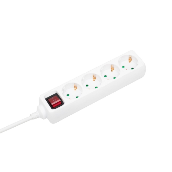 Imagine Cu comutator de distribuție cu 4 prize, cablu de 1,5 m, alb, cu blocare pentru copii, Q-LINK