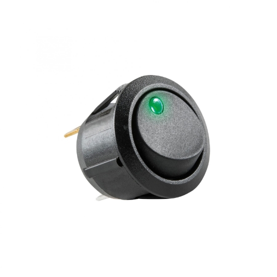Imagine comutator basculant, 1 circuit, 12V cu LED, verde