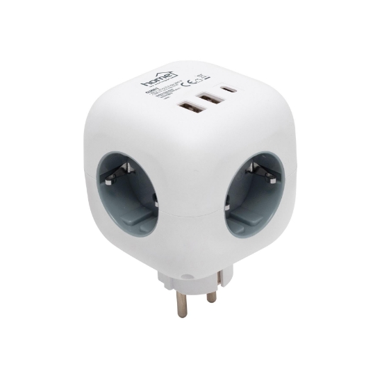 Imagine Distribuitor cub, comutator, 3 prize 16A 250V~, 2xUSB-A, 1xUSB-C