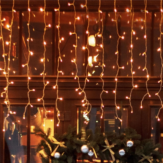 Imagine Perdea de lumini cu LED, decor sloi de gheaţă, 5m / 200 LED-uri alba calda, cu legare în serie