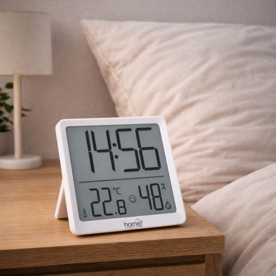 Imagine HOME HC17 ceas cu alarmă cu senzor de umiditate și temperatură, cu afișaj LCD premium, poate fi montat pe frigider, mobilier sau perete