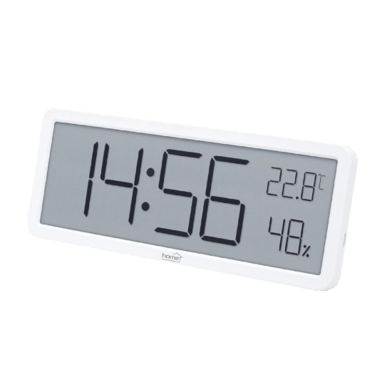 Imagine HOME HC18 ceas cu alarmă cu senzor de umiditate și temperatură, cu afișaj LCD premium, poate fi montat pe mobilier sau perete