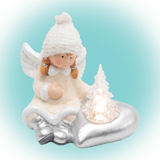 Imagine Figurina ceramica, ingeras cu brad luminat