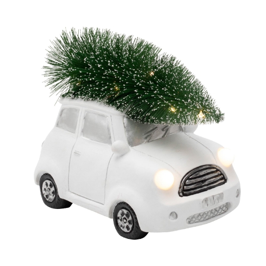 Imagine Figurina ceramica, masinuta alba cu brad
