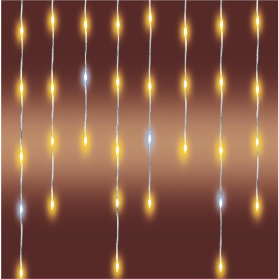 Imagine Perdea luminoasa cu țurțuri de gheață sclipitoare cu LED-uri, pentru exterior, 1200 de LED-uri DOT (albe reci care clipesc printre cele albe calde)