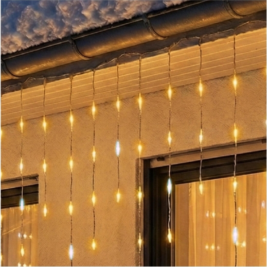 Imagine Perdea luminoasa cu țurțuri de gheață sclipitoare cu LED-uri, pentru exterior, 1200 de LED-uri DOT (albe reci care clipesc printre cele albe calde)