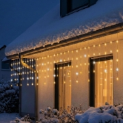 Imagine Perdea luminoasă LED cu sloi de gheață strălucitor, pentru exterior, 300 LED-uri DOT (alb rece intermitent între alb cald)