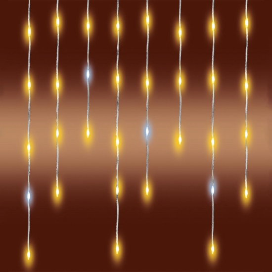 Imagine Perdea luminoasă LED cu sloi de gheață strălucitor, pentru exterior, 300 LED-uri DOT (alb rece intermitent între alb cald)